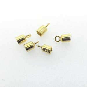 Gold Over Sterling Silver Round Tube Ends with Ring - Silver Endings - Tube Ends - Jewelry Making and Beading Supplies-  Sku: 213007VM