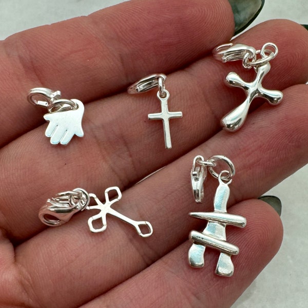 925 Sterling Silver Spiritual Charms, Add on Charm With Clasp, Cross Charm, Hamsa Hand Charm, Wholesale Charms, Jewelry Supplies, Bulk Charm