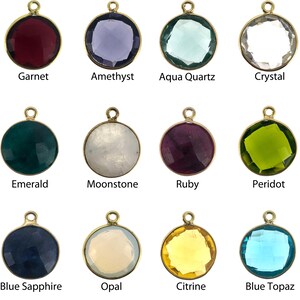 Bezel Gemstone Pendant-Faceted Round Charm-Gold Plated Sterling Silver Charms-Necklace Birthstone Charms-14mm (1pc) SKU: 201102 image 4