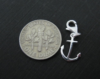 Sterling Silver Charms for Bracelet-Add on Charm with Clasp-Silver Anchor Charm-Silver Nautical Charm-Bracelet Charm(18mm-1 piece)Sku:291203