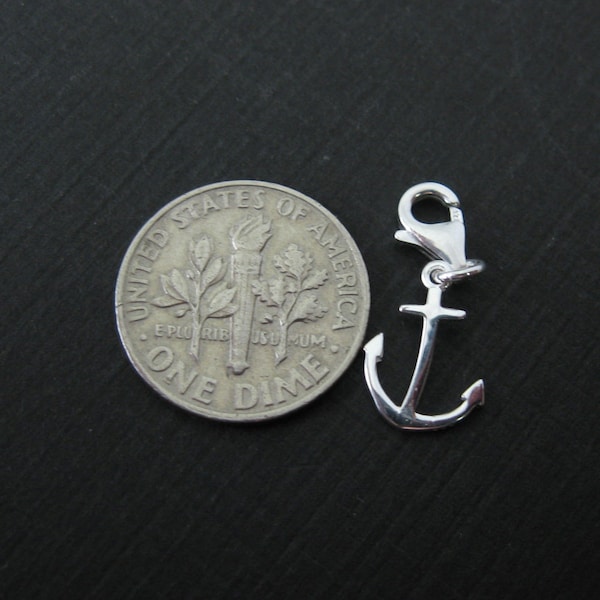 Sterling Silver Charms for Bracelet-Add on Charm with Clasp-Silver Anchor Charm-Silver Nautical Charm-Bracelet Charm(18mm-1 piece)Sku:291203