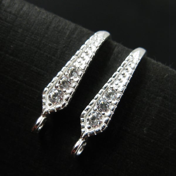 Sterling Silver Fishhook Earwires - Fancy Elongated CZ Cubic Zirconia Hooks- Bulk Wholesale Earring Findings  - Sku: 203039