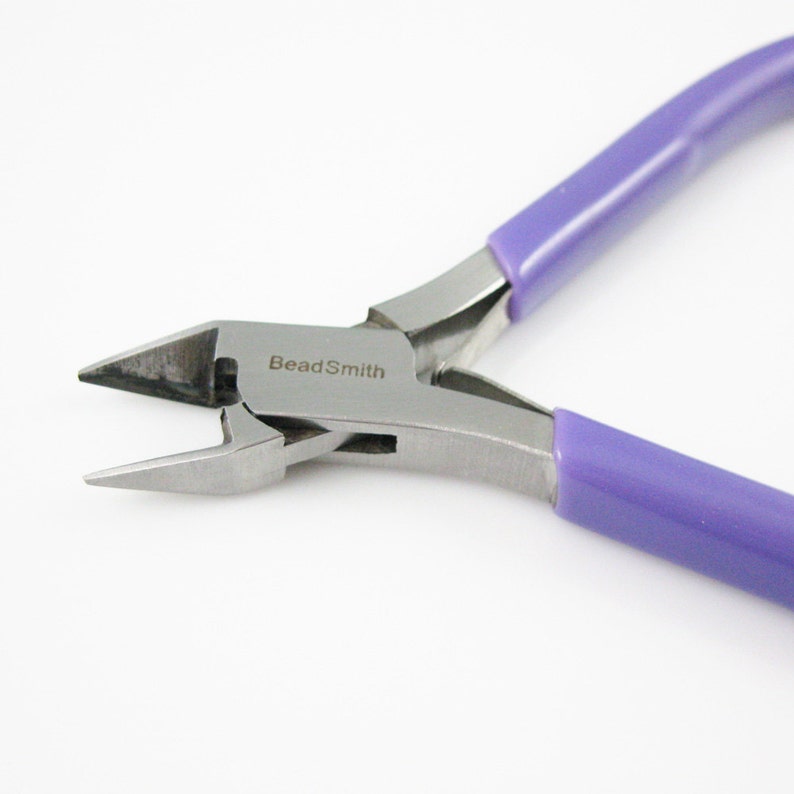 Jewelry Making Pliers Super Fine Side Cutter Pliers with Spring- Purple PVC Handle Polished Steel Sku: 501004 Beadsmith Pliers
