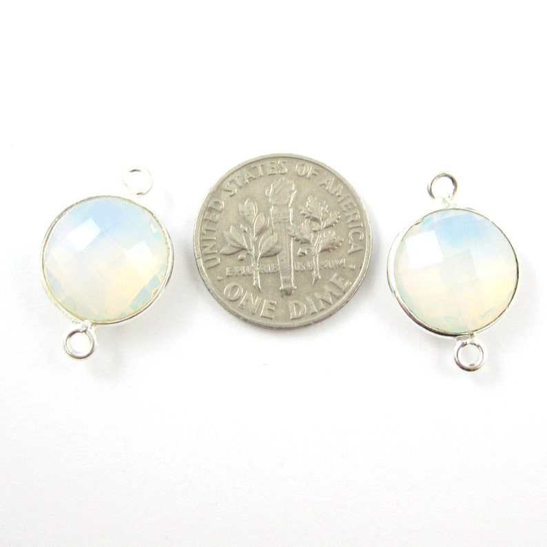 Sku 1 pc Bezel Gemstone Connector-Opalite Quartz-Sterling Silver Faceted Gem Links-Round Gem Connector-20mm-Jewelry Gemstones 209110-OPL
