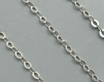 925 Sterling Silver Chains, Bulk Unfinished Chains, 2mm Flat Oval Cable Chain, Delicate Cable Chain, Wholesale Jewelry Supplies- Sku: 101021