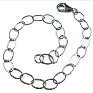 Oxidized Sterling Silver Necklace - Flat Cable Chain - Silver Bracelet, Anklet, Necklace - Big Flat Oval Shape (7-36 inches) SKU: 601010-OX