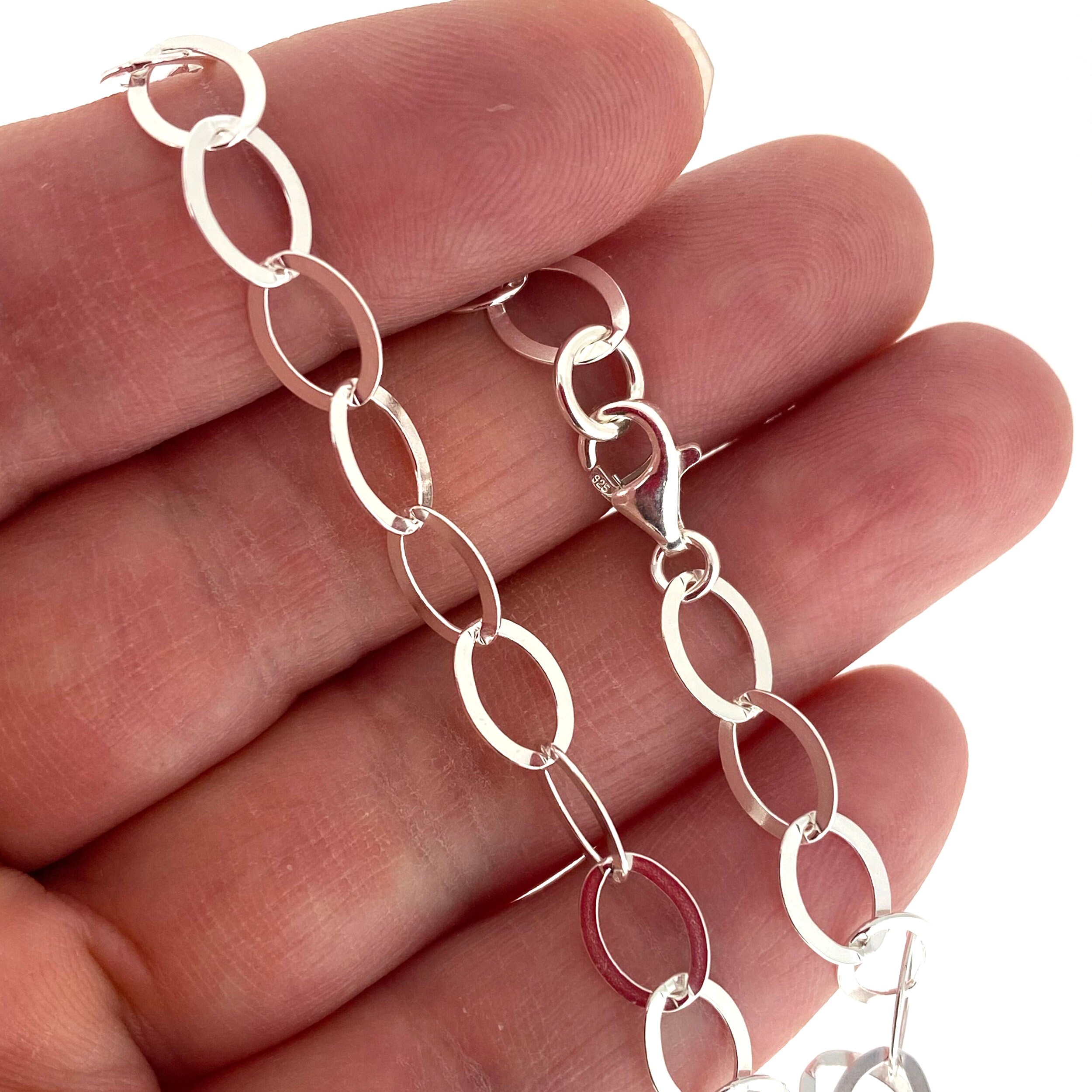 Sterling Silver Bracelet-big Flat Oval Shape 8.5mm by 6mm