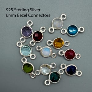 925 Sterling Silver Gemstone Connector-Tiny Birthstone Connector-6mm Birthstone Bezel Connector-Permanent Jewelry Connetors-Jewelry Supply