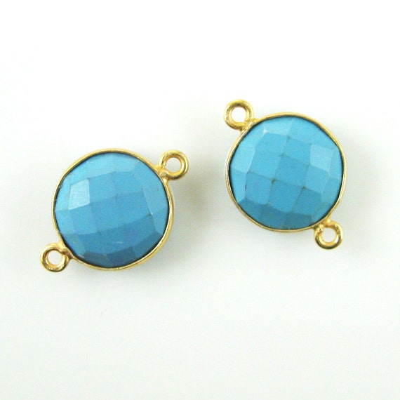 Bezel Gem Links Faceted Teardrop Shape 2 Pcs Sterling Silver Turquoise