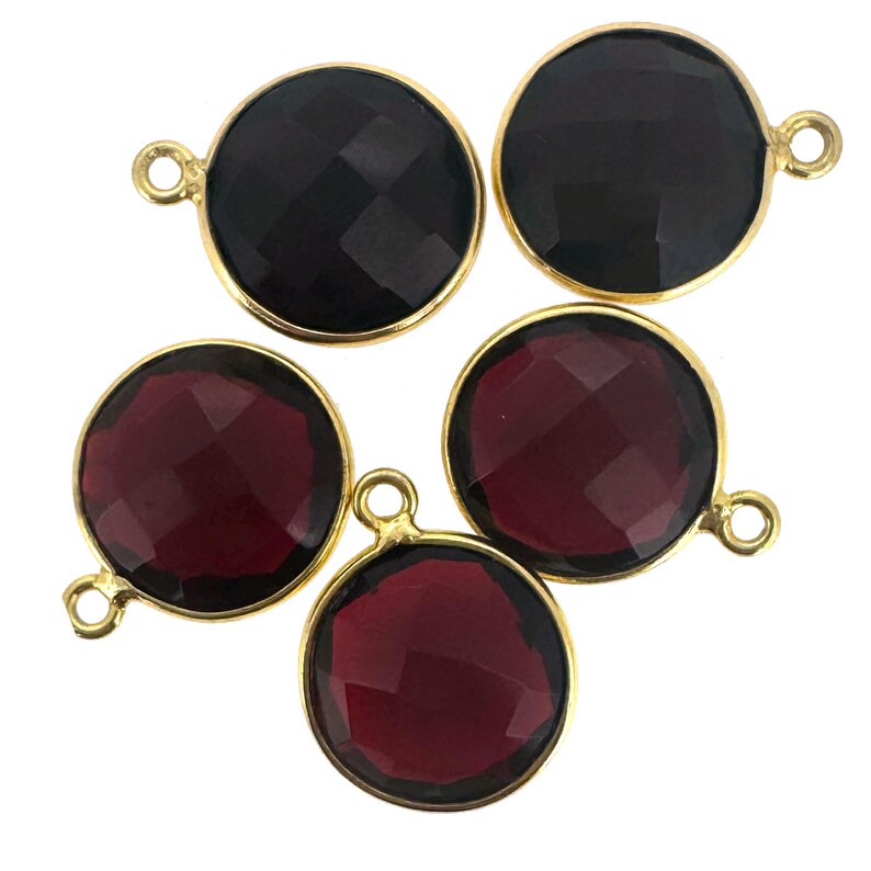 Bezel Gemstone Pendant-Faceted Round Charm-Gold Plated Sterling Silver Charms-Necklace Birthstone Charms-14mm (1pc) SKU: 201102 image 8