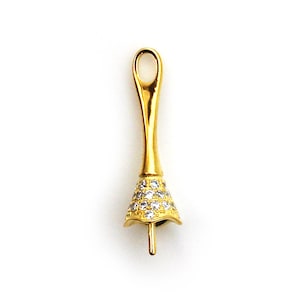 Gold Plated Sterling Silver Long Decorative Bead Cap and Peg Bail Pendant-For Drilled Pearls or Beads-Wholesale (1 pc) SKU: 219209-VM