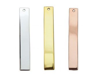 925 Sterling Silver Vertical Rectangle Bar Pendant-Personalized Stamping Blank Bar for Jewelry Making-Gold Plated-Rose Gold Bar-Sku: 217012