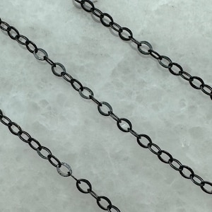 Oxidized Sterling Silver Chains, Bulk Unfinished Chains, 2mm Flat Oval Cable Chain, Delicate Chain, Wholesale Jewelry Supply- Sku: 101021-OX