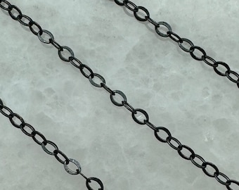 Oxidized Sterling Silver Chains, Bulk Unfinished Chains, 2mm Flat Oval Cable Chain, Delicate Chain, Wholesale Jewelry Supply- Sku: 101021-OX