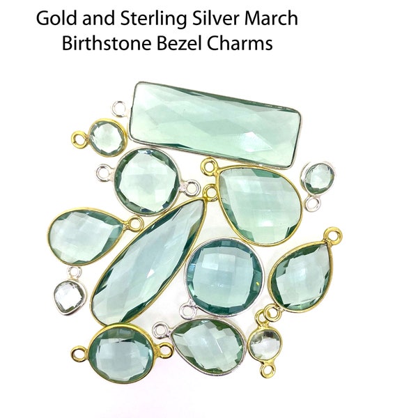 Aquamarine March Birthstone Bezel Connectors and Pendants-Jewelry Making Supplies-Personalized Jewelry Supplies