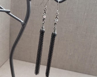 Long Tassel Handmade Earrings, ON Sale!!! Tassel Earrings, Gunmetal Tassel Earrings, Pencil Earrings, Shoulder Duster Earrings