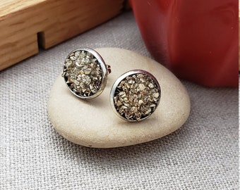 Drusy Light Gold and Silver Post Earrings, .5" Long, ON SALE! Silver & Gold Drusy Earrings, Handmade Earrings, Handmade, Drusy Stud Earrings