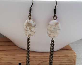 Large Antique Handmade Earrings, ON SALE!!! Jasper Gemstone Earrings, Handmade Earrings, drop Style Earrings, Trending Earrings, Chain