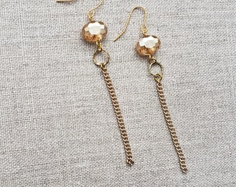 Shoulder Duster Gold Plated Swarovski Crystal Earrings, 3.5 " Long, ON SALE!!! Gold Crystal Earrings, Handmade Earrings, Handmade Jewelry