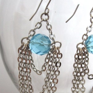 Chandelier Chain Earrings, ON SALE Drape Earrings, Ocean Teal Blues Chandelier Crystals Earrings, Cascading Down Earrings image 5