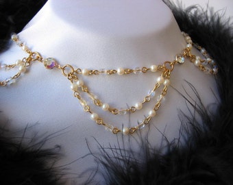 Bridal Pearl Necklace, ON SALE!!! Multi Strand Pearl Necklace, Victorian Style, Wedding Jewelry