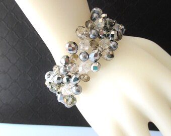 Crystal Cuff Bracelet, ON SALE!!! Wide Band Bracelet, Beadwoven Bracelet, Bridal Jewelry, Bridesmaid Jewelry, Silver Crystal Bracelet
