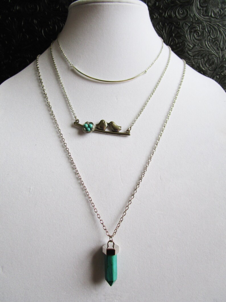 Gemstone Point Necklace, ON SALE Magnesite Pendant, Long Boho Necklace, Turquoise Point Pendant Necklace, Simple Jewelry, Healing Stones image 4