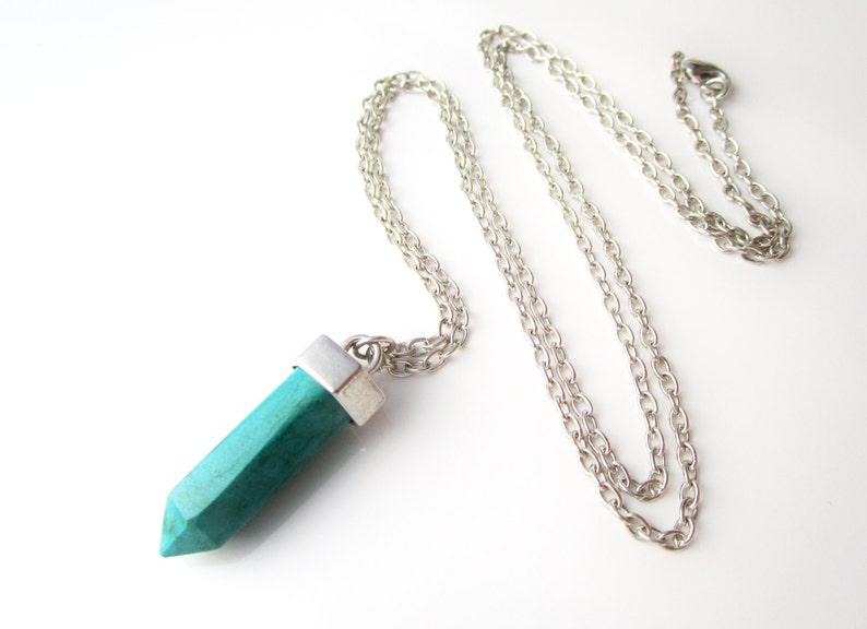 Gemstone Point Necklace, ON SALE Magnesite Pendant, Long Boho Necklace, Turquoise Point Pendant Necklace, Simple Jewelry, Healing Stones image 2