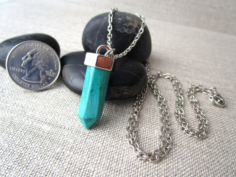 Gemstone Point Necklace, ON SALE Magnesite Pendant, Long Boho Necklace, Turquoise Point Pendant Necklace, Simple Jewelry, Healing Stones image 3