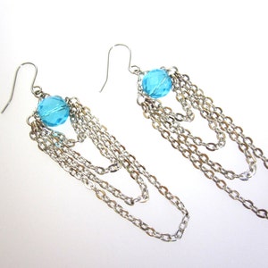 Chandelier Chain Earrings, ON SALE Drape Earrings, Ocean Teal Blues Chandelier Crystals Earrings, Cascading Down Earrings image 3