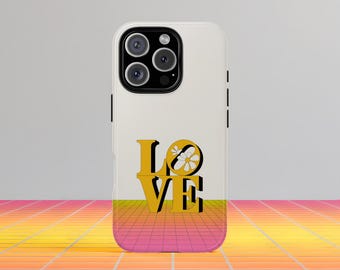 Retro LOVE Typography Phone Case: 80s Pop Art, Floral Accent