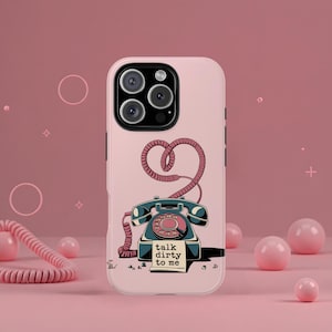 Talk Dirty To Me telefoonhoesje retro telefoonsnoer hart iPhone 16 15 14 13 12 Samsung 25 24 23 22 roze esthetiek grappig citaat cover