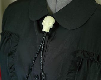 Handmade Skull Bolo Tie: Metallic Gold Resin, Braided Leather