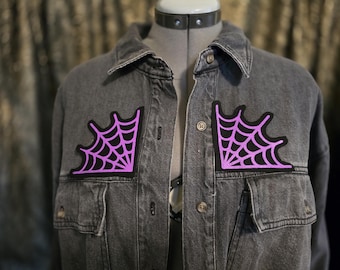 Lavender Spiderweb Corner Patches – Screen Printed Gothic Sew-On Pair