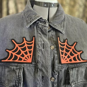 Orange Spiderweb Corner Patches – Screen Printed Gothic Sew-On Pair