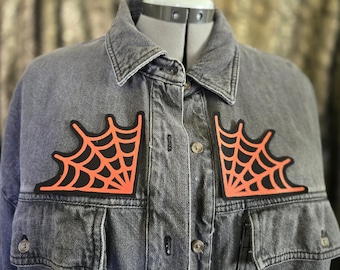 Orange Spiderweb Corner Patches – Screen Printed Gothic Sew-On Pair