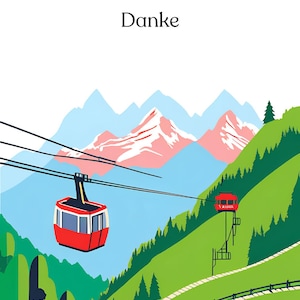 Postkarten-Set „Danke / Merci“ –  personalisierbar - 6er-Set im A6-Format auf Kraftpapier – Schweizer Alpen