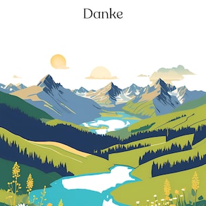 Postkarten-Set „Danke / Merci“ –  personalisierbar - 6er-Set im A6-Format auf Kraftpapier – Schweizer Alpen