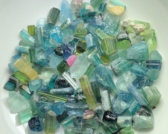 145 CTs Natural Green Blue Tourmaline Crystal lot