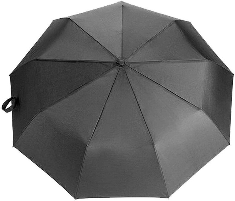 Peut inclure: Un parapluie noir avec une poign&eacute;e argent&eacute;e. Le parapluie est ferm&eacute; et pli&eacute;.
