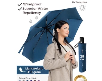 Parapluie de voyage coupe-vent - Compact, léger, ouverture/fermeture entièrement automatique - Parapluie sac à dos pliant pour une protection UV contre la pluie et le soleil (bleu océan)