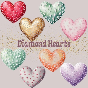 Glamouröse Diamantherzen 35 png Clipart-Sammlung | Glitzer Funken Glanz | Liebe | Aquarell | transparenter Hintergrund | gewerbliche Nutzung