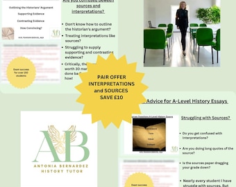 PAIR pack - INTERPRETATIONS and SOURCES in A-Level History Essays, Study Guide, Homeschool Resource, Revision Exam Techniques, Printable