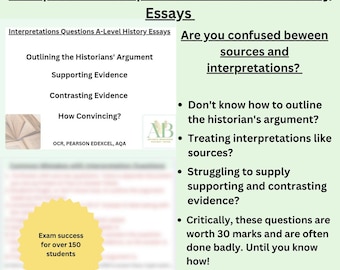 INTERPRETATIONS and EXTRACT Study Guide for A-Level History, Instant Download, Structure for Interpretations Questions, Exam Skills 16-18yrs
