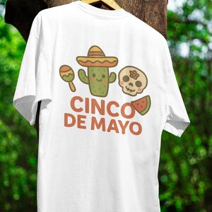 Cinco de Mayo T-Shirt Design PNG | Cute Kawaii Cactus Skull Fiesta Sublimation | Mexican Holiday Shirt Clipart. digital download.