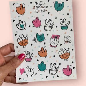 Foglio di adesivi, simpatici adesivi a tema cazzo, dito medio, cornuto, cactus, amore. Personalizzare diario, programmazione agenda