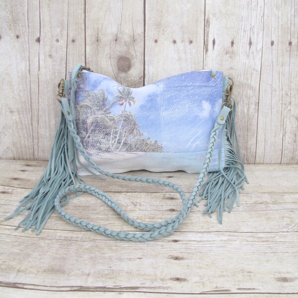 Small Leather Cross Body, Leather Purse, Compact Purse, Leather Fringe Bag, Beach Bag, Leather Clutch, Fringe Clutch, Small Messenger Bag