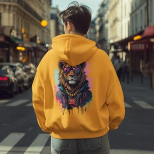 Lion Graphic Hoodie - Bold Streetwear Sweatshirt for Men & Women | Cool Urban Animal Pullover with Shades | Festival Hoodie Vibes
