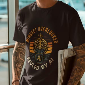 Mindset Overlocked AI Shirt - Funny Retro Techwear Tee for Programmers, Geeks & Meme Fans, Futuristic Gift for Him Fueled by AI Energy