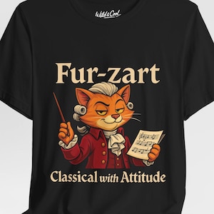 Fur-zart Mozart Cat T-Shirt - Funny Classical Music Pun Shirt for Musicians, Cool Kitty Composer Tee, Classical with Attitude Gift Idea